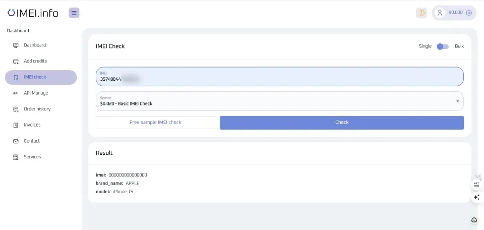 перевірка IMEI через спеціальний сайт