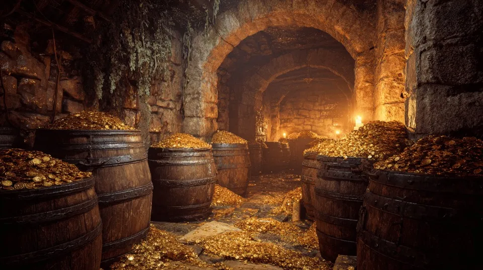 бочки с золотом в подземелье