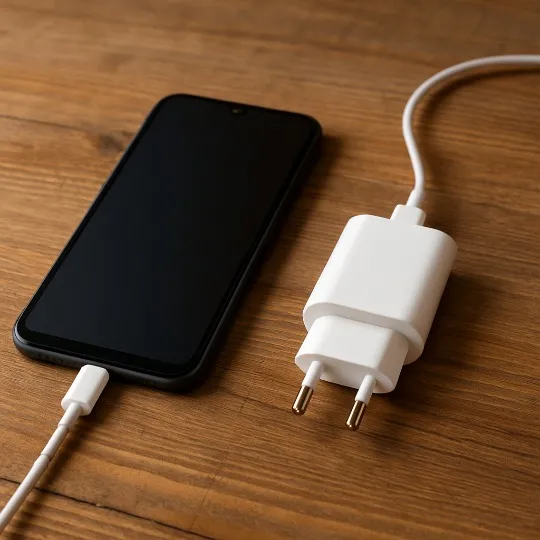 смартфон и зарядное устройство