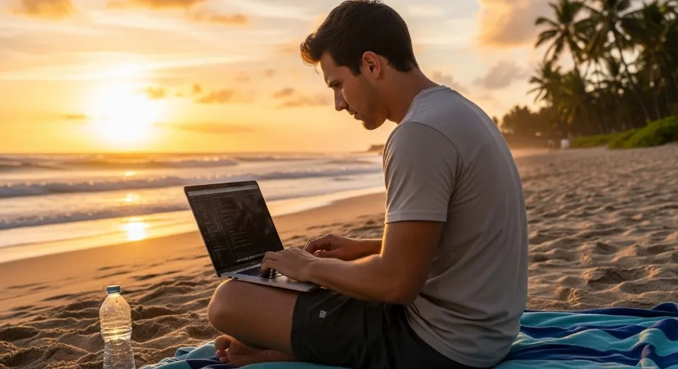 програміст на пляжі