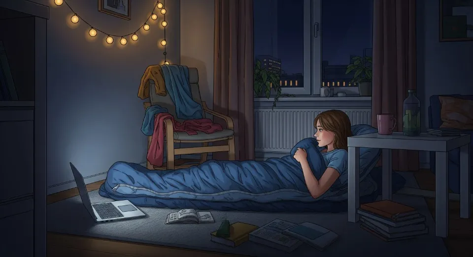 девушка в спальнике