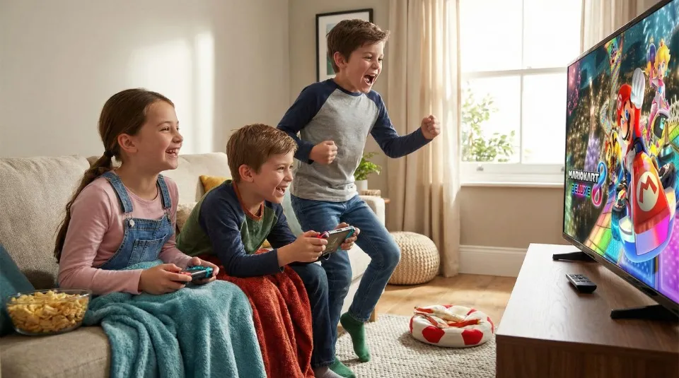 діти грають на консолі в відеоігри